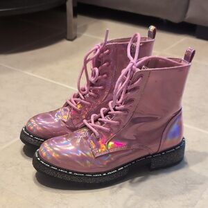 Steve Madden Girls Pink Glitter Combat Boot